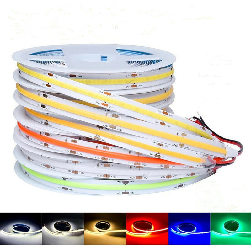 Tira de luminarias LED COB, cinta de luces flexible, de alta densidad, de CC 12V, 24V, RA90, 3000K, 4000K, 6000K, longitud de 5 m/lote
