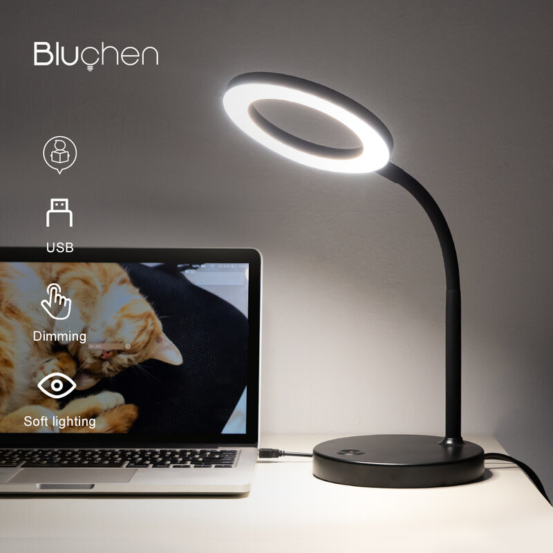 Lampe de bureau USB au design moderne avec interrupteur tactile, lumière à intensité réglable, idéal pour la chambre à coucher ou le salon