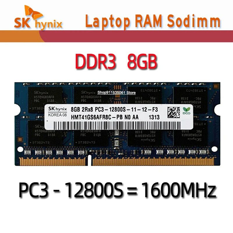 Hynix chipset Laptop, 1RX8 4GB 2RX8 8GB PC3L 12800S PC3 10600S Laptop 1600 Mhz modul memori Notebook SODIMM RAM
