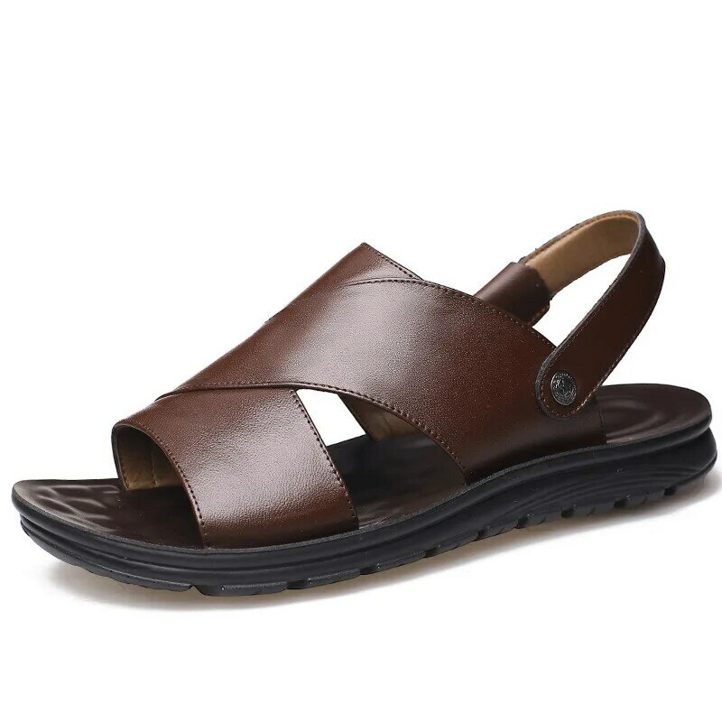 Made Brand Men Sandals Slip-on Pu Leather Beach Mens Slippers Platform Black Male Sandals Rubber Shoes Drop Shipping f458
