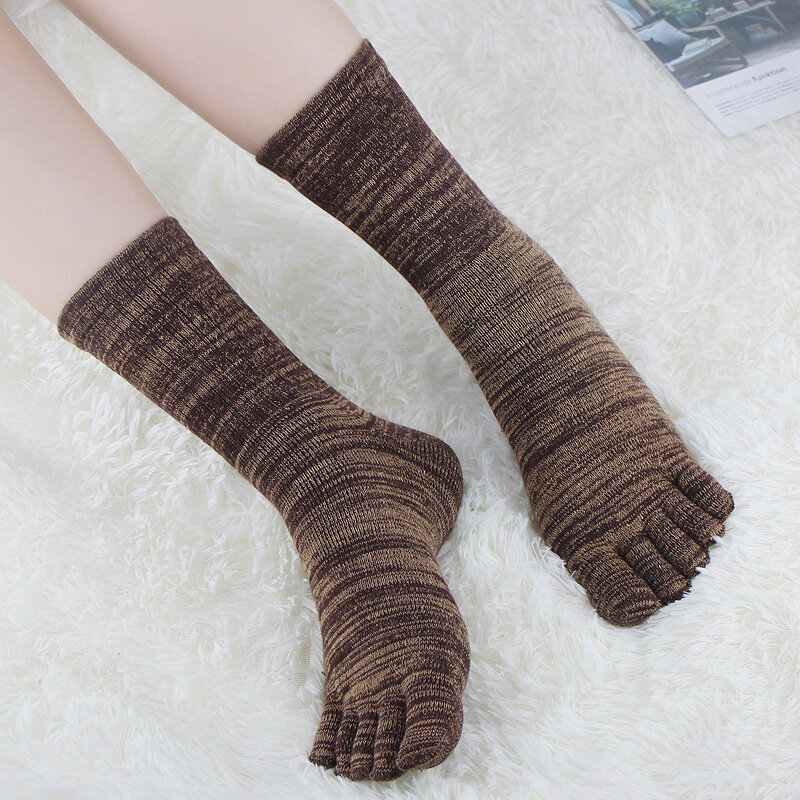 5 Pairs/Lot 5 Finger Socks Woman Thick Solid Cotton Winter Thermo Terry Socks Boneless Anti-Bacterial Socks With Toes Colorful