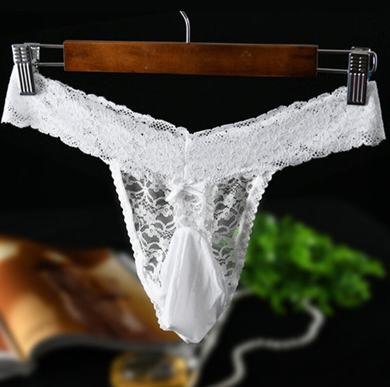Mannen Almos Naked Sissy Sexy Lace Thongs Erotische Fun Ondergoed Volwassen Homo Pouch G Strings Ondergoed