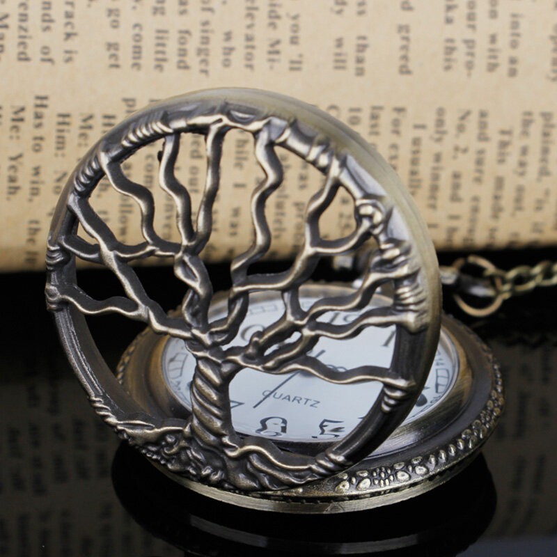 Vintage Unisex bronzo Hollow Tree Design orologio da tasca al quarzo con catena Fob orologio da donna ciondolo collana catena uomo regalo CF1088