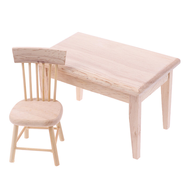 Миниатюрная мебель для кукольного домика 1:12, деревянный обеденный стол с моделью из 6 стульев, Миниатюрные аксессуары для кукольного домика