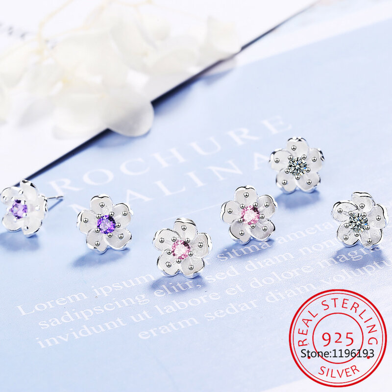 2024 New Fashion 925 Sterling Silver Fashion Flower With Pink CZ Stud Earring For Teen Girl Kid Lady Jewelry DS1018