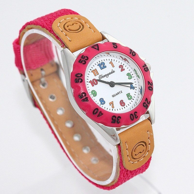 Relógio de pulso infantil, relógio fofo de quartzo com pulseira de tecido para estudantes, presente com números coloridos