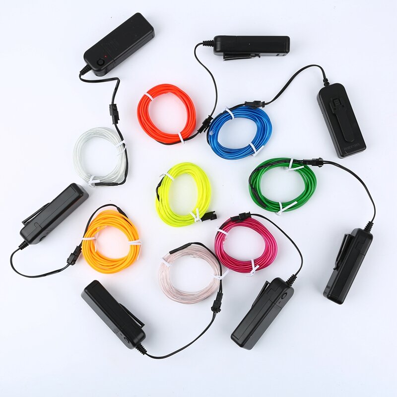 USB 네온 글로우 EL 와이어 로프 어댑터 포함, 유연한 LED 스트립, 자동차 파티 댄스 분위기 장식, 3V 배터리 작동, 5V, 12V, 1M-5M