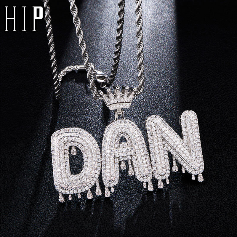 Hip Hop personnalisé nom cubique Zircon couronne goutte à goutte lettres à bulles glacées chaîne pendentifs et colliers pour hommes bijoux chaîne de Tennis cubaine