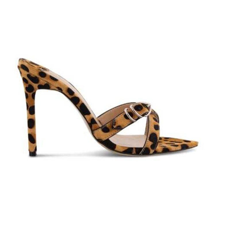 Sandalias con punta abierta para mujer, zapatos con estampado de leopardo de Color sólido, Sexy, europeos y hermosos, 2021
