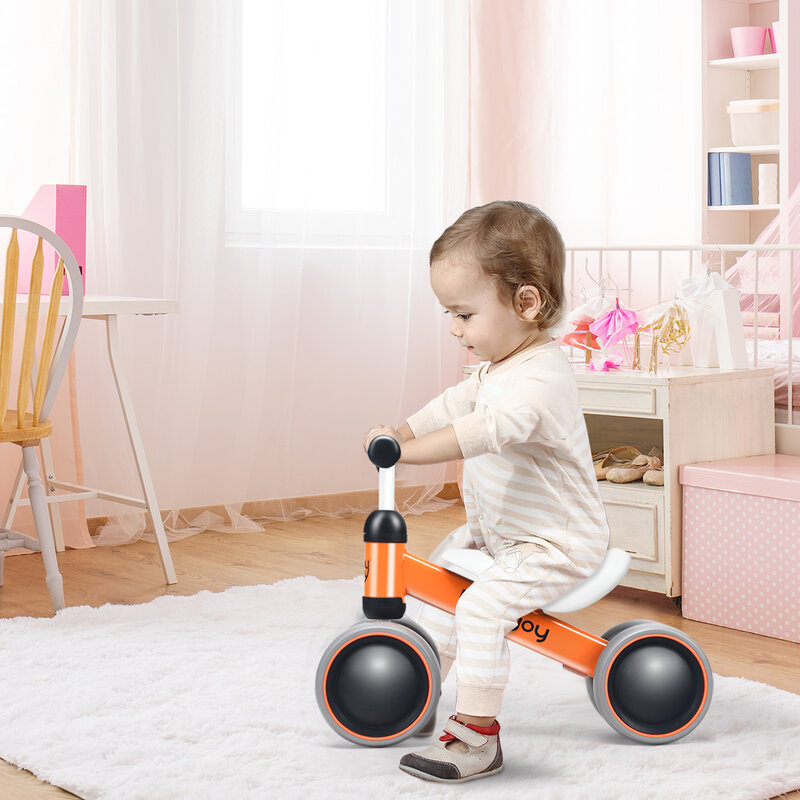 Bicicleta de equilibrio sin Pedal para bebé, andador de juguete para aprender a montar, 4 ruedas, color naranja