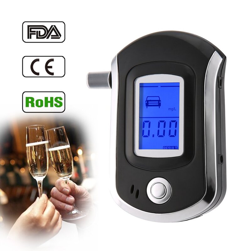 Respiração digital testador de álcool bafômetro com lcd dispaly com 5 bocal at6000 venda quente transporte da gota