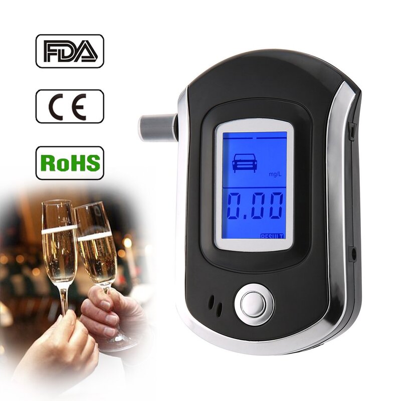 Digital Breath Alcohol Tester Etilometro con DISPLAY LCD Dispaly con 5 Bocchini AT6000 Trasporto di Goccia di Vendita Calda