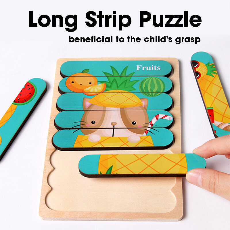 Doppelseitige Streifen 3D Puzzles Baby Spielzeug Holz Montessori Materialien Pädagogisches Spielzeug Für Kinder Große Ziegel Kinder Lernen Spielzeug