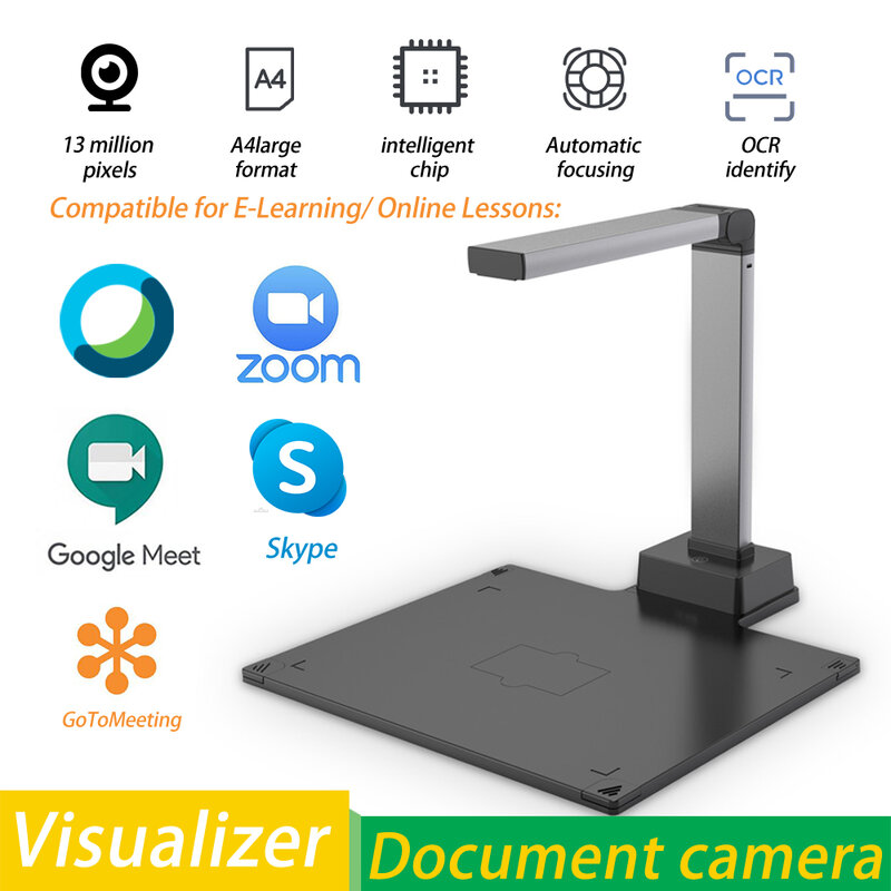 Caméra de documents USB 13mp pour enseignant, Scanner de livres avec lumière supplémentaire LED, fonction OCR, éducation à Distance