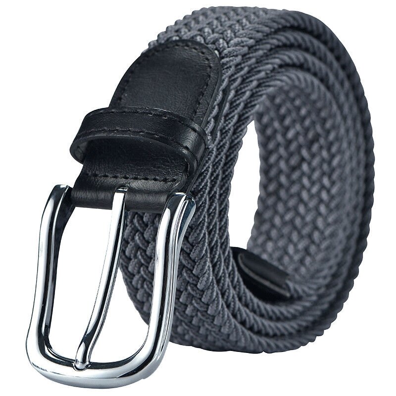 High Quality Women Men  Knitted Silver Black Pin Buckle Belt Woven Canvas Elastic Braided Stretch Belts Plain Webbing Strap