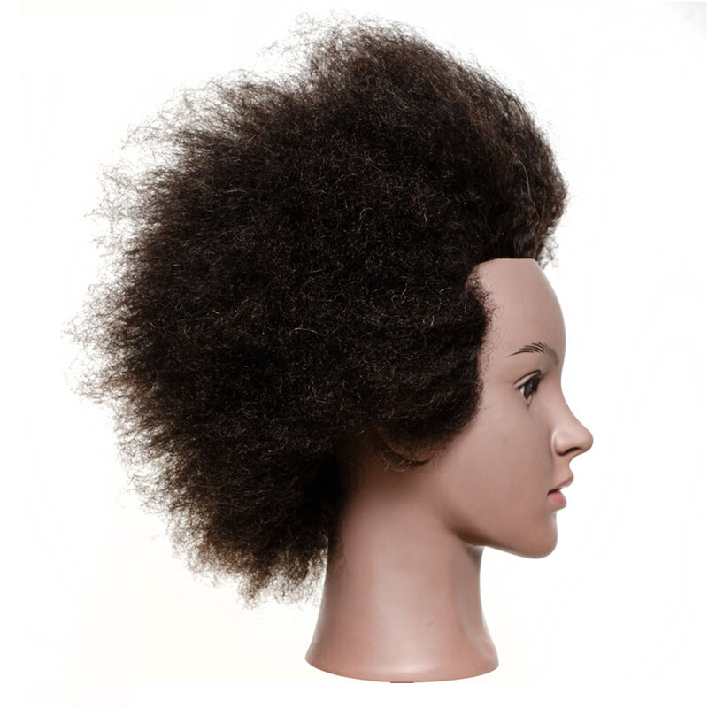 Cabeza de maniquí Afro 100% cabello humano, cabeza de peluquería, muñeca de cosmetología, maniquí de entrenamiento de salón africano para trenzado y estilismo
