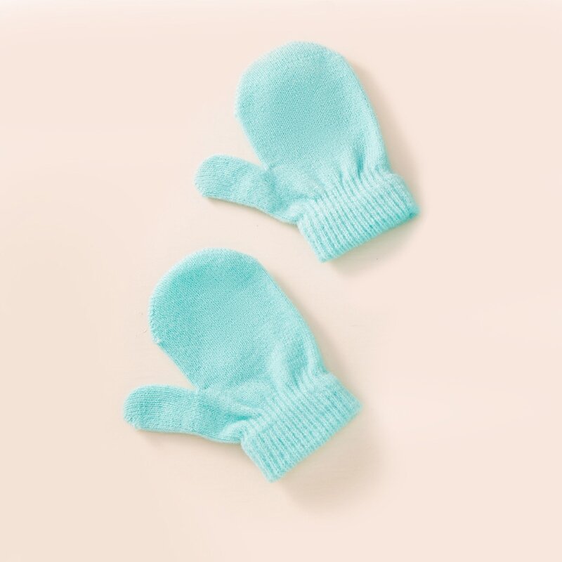 Winter Warm Baby Solid Color Hat Gloves Set Fur Ball Beanies Mitten Kit Children Knitted Hemming Hat
