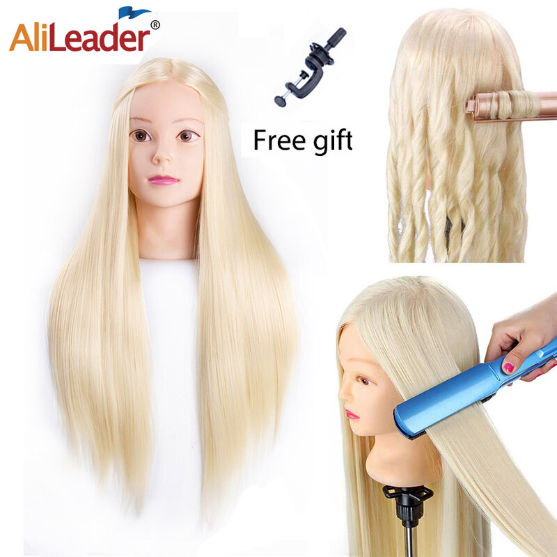 Alileader-Cabeza de maniquí con cabeza de entrenamiento para peluquería, cabeza de práctica de peluquería, 7 estilos de entrenamiento de cabello para peinados, regalo gratis, 65Cm