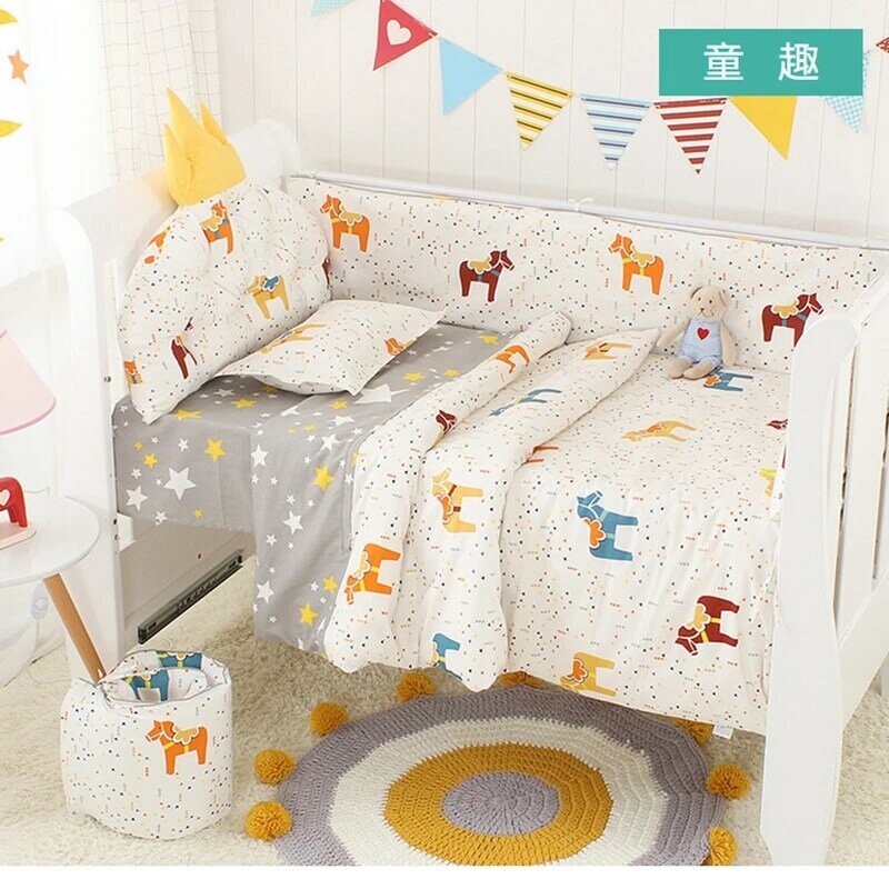 5pcs Set Nordic Bed Bumper In The Crib Cotton Crown Shape Baby Cot Bumpers Removable With Filling Baby Crib Bedding Set