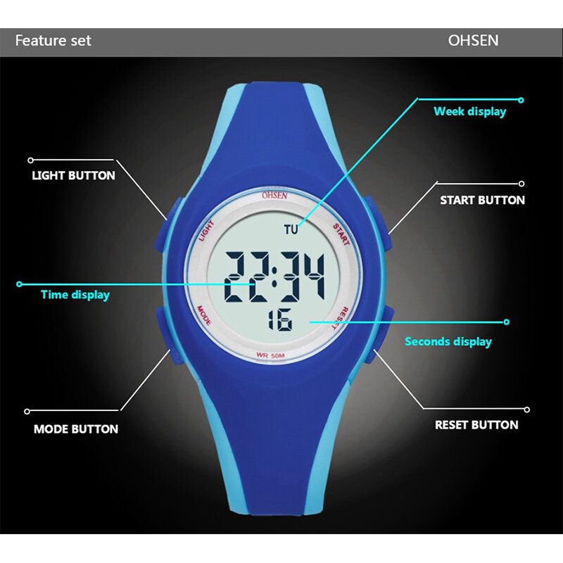 Reloj deportivo para niños y niñas, cronógrafo Digital con pantalla LED, resistente al agua, alarma, ideal para estudiantes y adolescentes