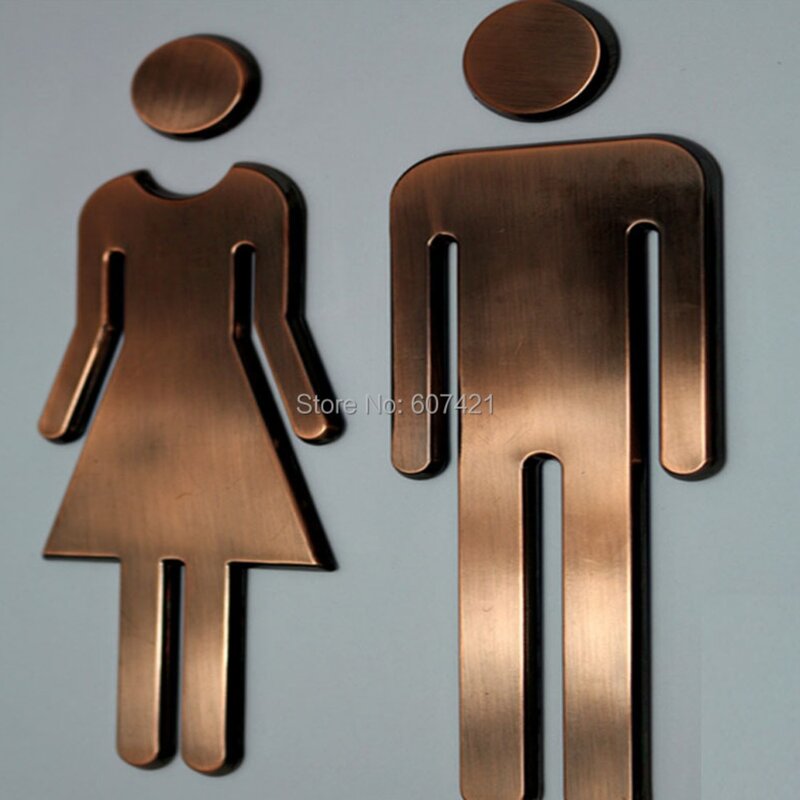 접착식 뒷면 아크릴 욕실 기호 기호 기호, 남녀공용 화장실 (청동), 7.8 인치