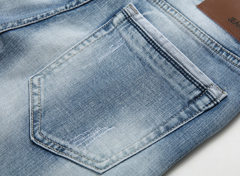 Pantalones vaqueros elásticos clásicos para hombre, Jeans elásticos de diseñador rayado, rectos y ajustados, ropa de calle informal, 2020