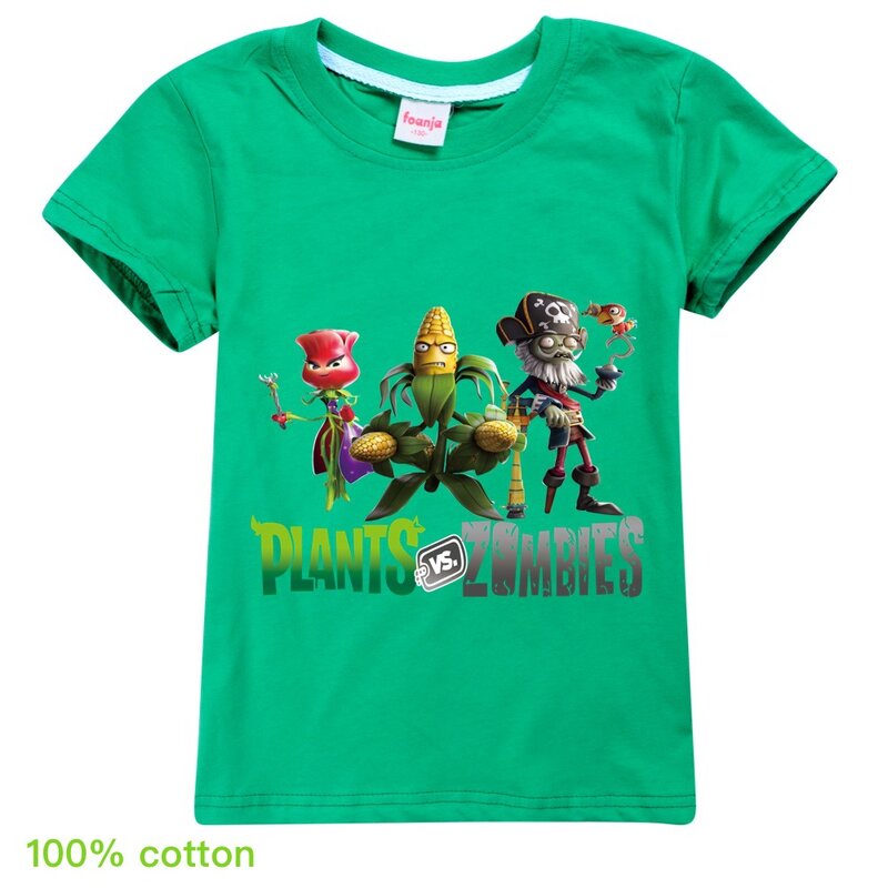 Koszulki z krótkim rękawem dla dzieci rośliny kontra zombie Wars odzież dla chłopców gra animowana wzór ubrania dla dzieci koszulka z dekoltem w serek lato Minecrafting