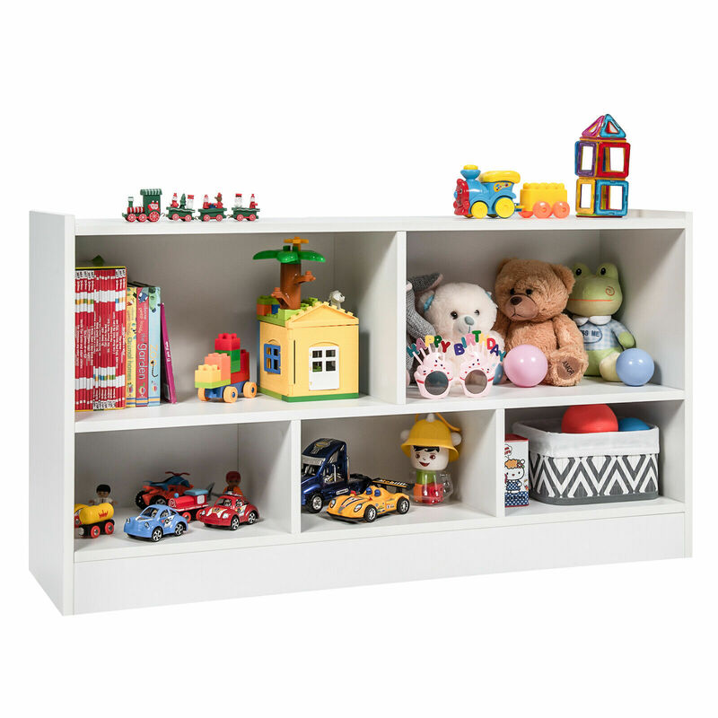 Honeyjoy kids 2-prateleira estante 5-cubo de madeira brinquedo armário de armazenamento organizador branco cb10297wh