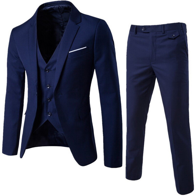 Костюм MJARTORIA мужской деловой из 3 предметов, пиджак + жилет + брюки, модный однотонный приталенный Свадебный комплект, Винтажный Классический...