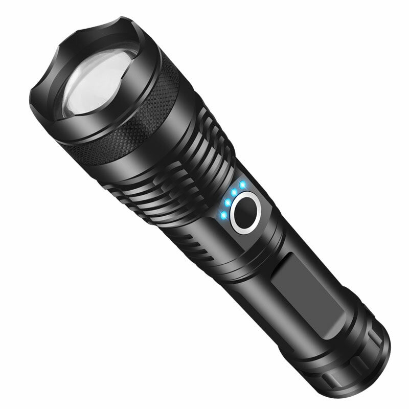 Linterna LED potente BS P50, recargable por USB, portátil, para exteriores, táctica, caza, policía, impermeable, Zoom, 26650