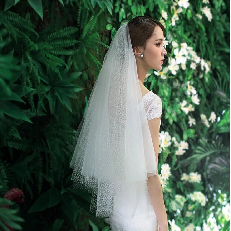 Two Layers Pure Tulle Bridal Veils Short Cut Edge Wedding Accessories Cheap Veil With Comb Velos Novia