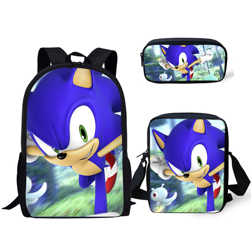 HaoYun 3PCs/Set Children's School Backpack Sonic The Hedgehog Kids School Bags Cartoon Animal Design Teenagers Book-Bags Set