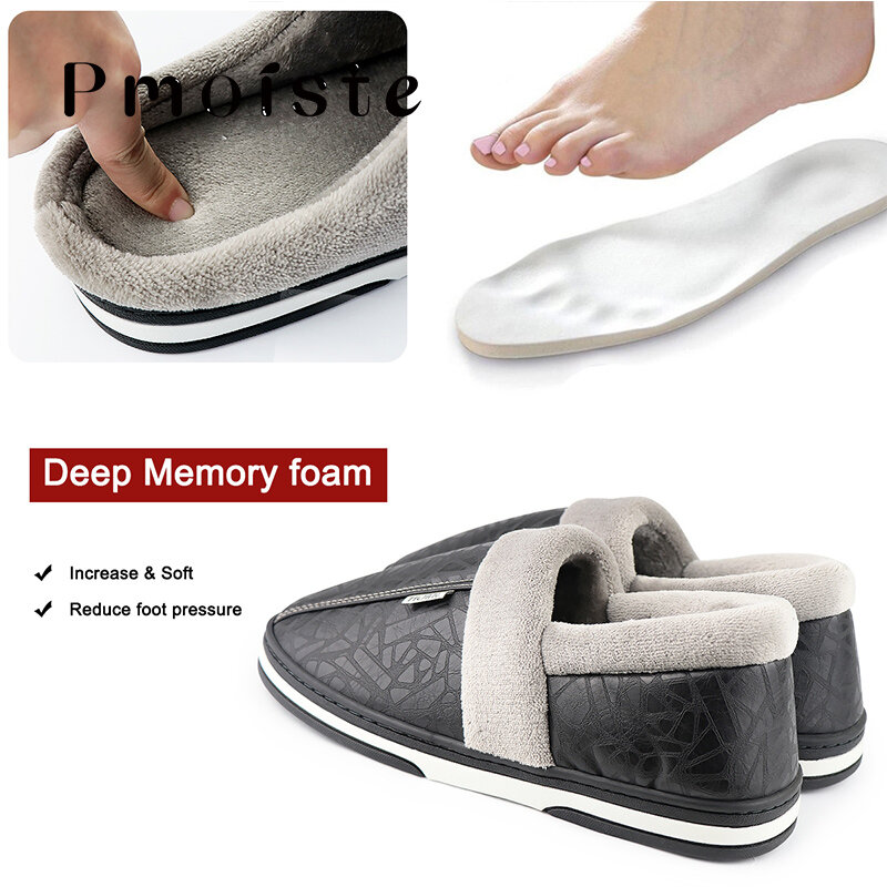 Home Slippers for men Massage Memory foam Winter Indoor slippers With fur Adult Male slippers leather Household Big Size 50-51
