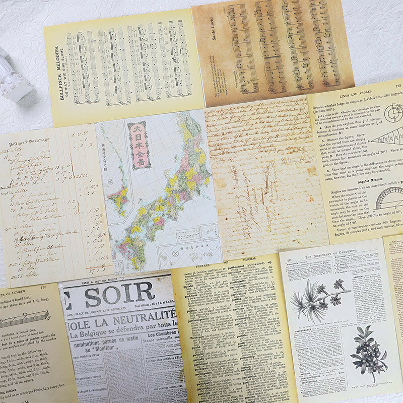 30 Buah/Lot Kertas Bahan Bantalan Memo Halaman Buku Tua Vintage Kartu Scrapbooking Jurnal Sampah Kertas Dekorasi Latar Belakang Retro