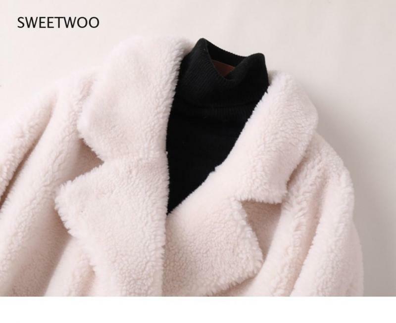 Abrigo de piel auténtica para mujer, abrigo de lana Natural de alta calidad, grueso, cálido, elegante, suelto, largo, talla grande, 2022