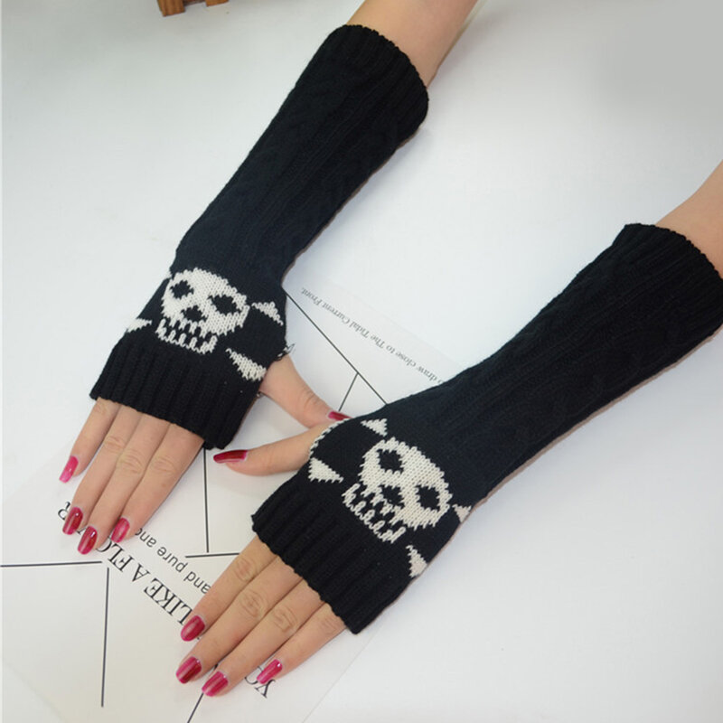 Cranio mezzo dito guanto lungo donna maglia guanti lunghezza manica guanti senza dita maniche da polso lavorate a maglia scaldamuscoli per donna