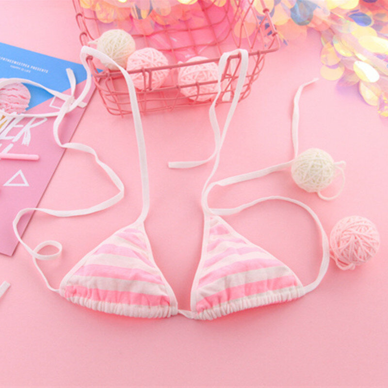 Sexy Dessous Kawaii Blau Weiß Streifen Anzug Anime Cosplay Erotische Kostüme Bademode Bh Frauen Unterwäsche Set Bikini Grils