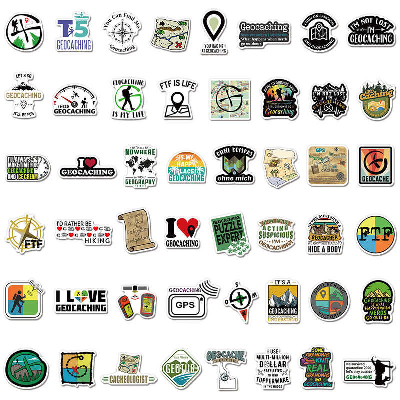 10/50Pcs/Pack Geocaching Graffiti Stickers For Laptop Luggage Skateboard Waterproof Outdoor Geodetection Treasure Hunt Sticker
