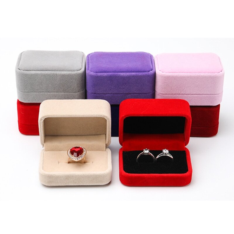 Luxe Vierkante Fluwelen Sieraden Een Paar Ringen Oorbel Display Case Box Storage Organizer Holder Gift Pakket Draagbare Reizen Bruiloft