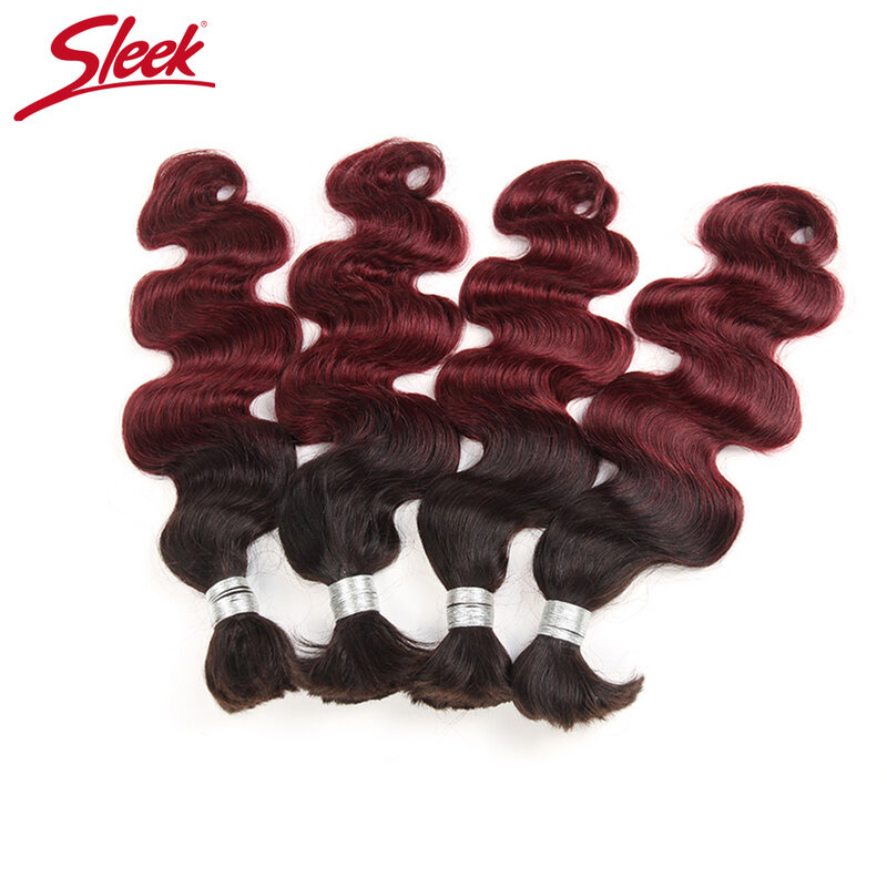 Sleek Body Wave Bulk Hair, 99J Ombre, cabello humano a granel para trenzar, mechones de cabello brasileño ondulado, trenzas de ganchillo