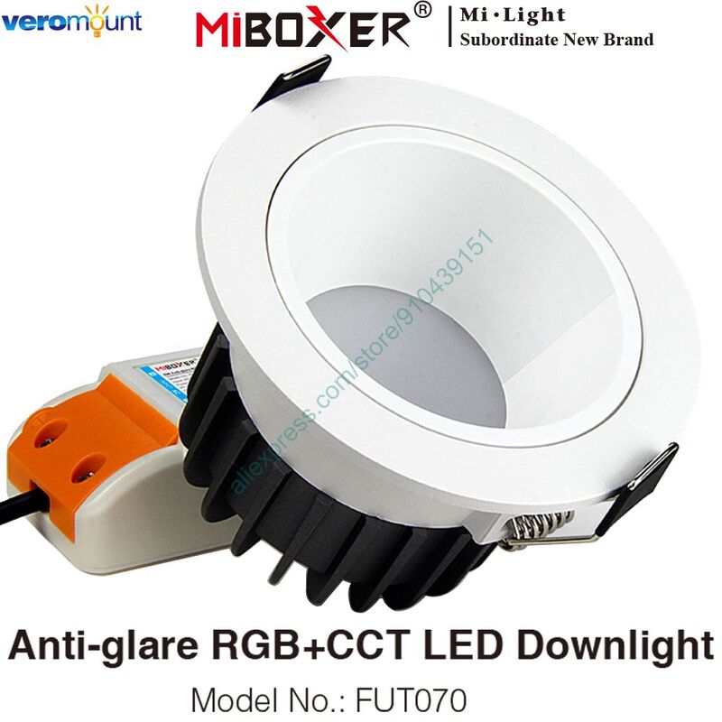 MiBoxer FUT070 6W przeciwodblaskowy RGB + CCT LED typu Downlight sufitowe z możliwością przyciemniania 110V 220V 60 stopni kąt 2.4G RF zdalny głos WiFi Control