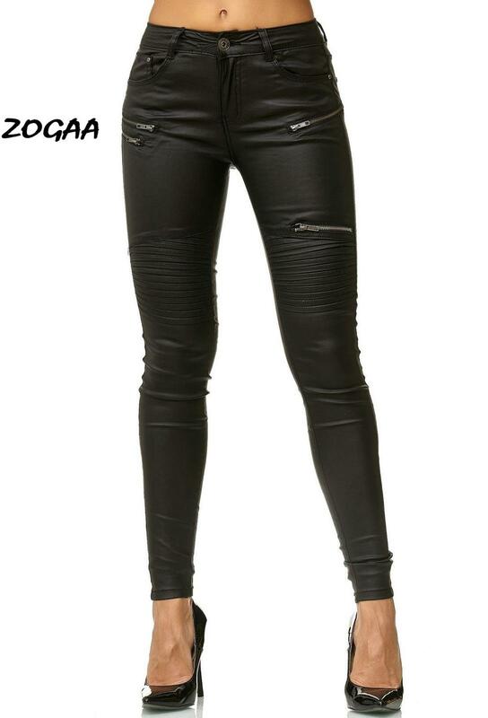 ZOGAA Fashion Women Solid Color High Waist Elastic Pencil Pants Sexy Skinny PU Coated Faux Leather Trousers leather pants women
