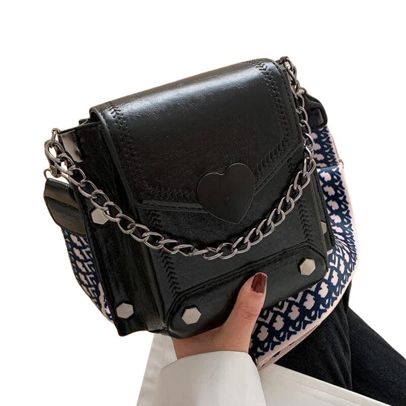 Frauen Umhängetasche Retro Stil Schulter Handtasche Satchel mit Herz Schnalle für Arbeit Reise Wandern