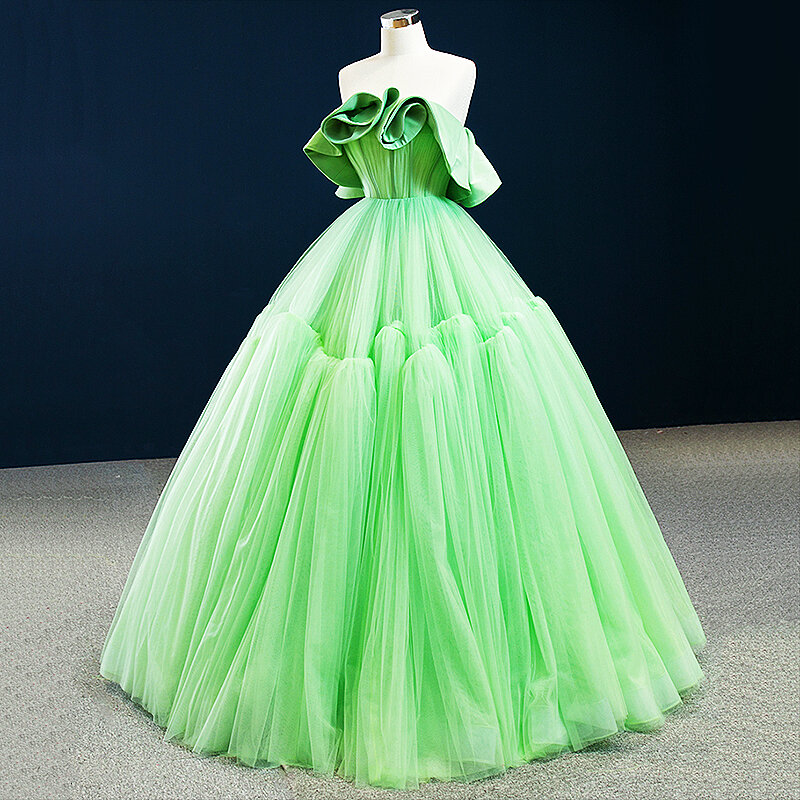Gorgeous Lush Green Ruffles Long Tulle Maternity Dresses For Pregnant Women Custom Made Sexy Formal Prom Dresses Evening Gown