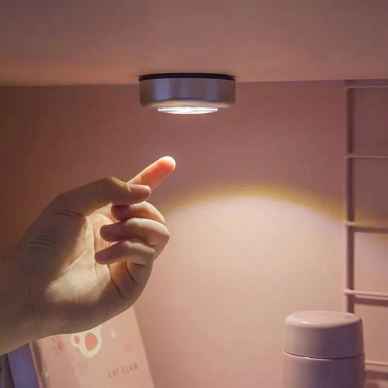 3-led de prata armário lâmpada aaa alimentado por bateria sem fio vara torneira push segurança cozinha quarto guarda-roupa luz da noite