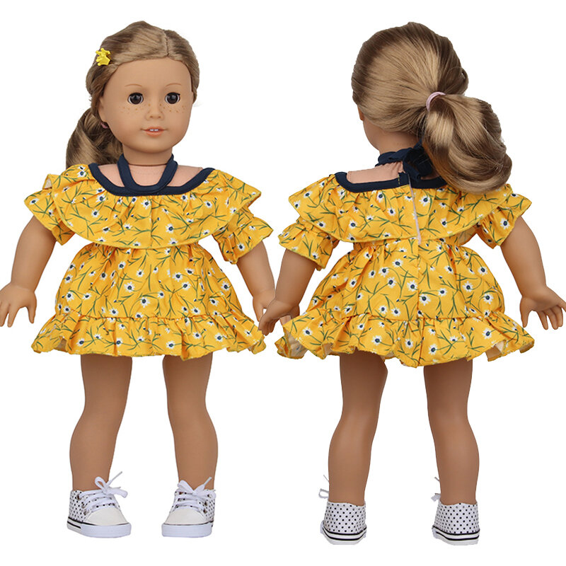 43 см Одежда для куклы новорожденного желтое платье-комбинация для американской куклы 18 дюймов для девочек аксессуары для подарка на день рождения