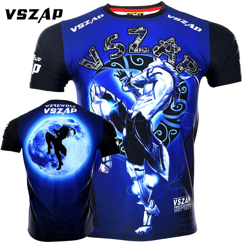VSZAP-Camiseta de manga corta para hombre, camisa de entrenamiento de perros musculosos, fitness, lucha libre de MMA, Lobo muay Thai, velocidad de lucha seca, Primavera