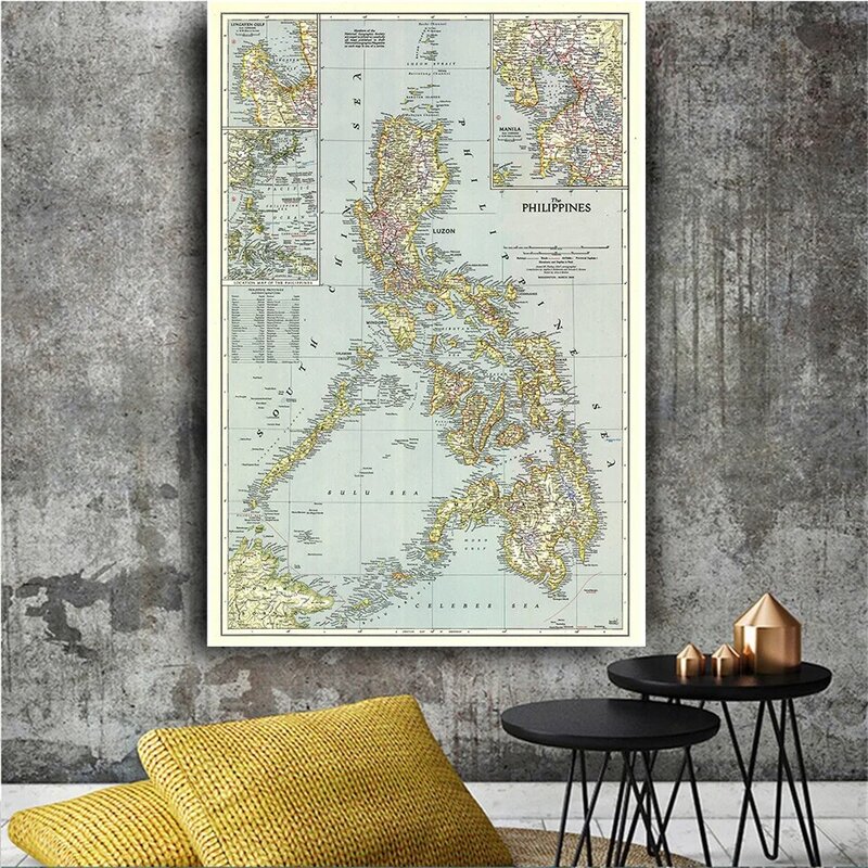 100*150cm 1945 Vintage mapa filipiny szczegółowy plakat Retro płótno obraz dekoracja ścienna biuro Home Decoration szkolne