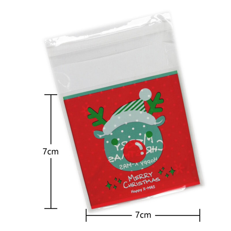 100pcs 7*7cm 쿠키 선물 가방 크리스마스 산타 클로스 눈사람 스낵 쿠키 플라스틱 포장 가방 파티 웨딩 캔디 가방