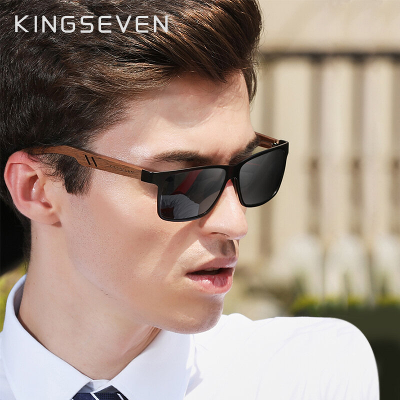 KINGSEVEN-TR90 Óculos de sol de madeira para homens e mulheres, lente polarizada UV400, óculos retrô, óculos de dobradiça reforçada, marca